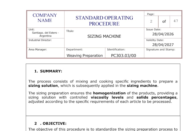 create professional industrial sops and operational manuals